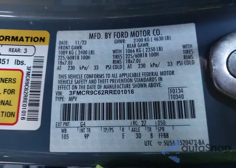 2024 Ford Bronco Sport Outer Banks z USA, uszkodzony, nr VIN 3FMCR9C62RRE01016